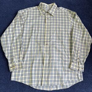 L.L.Bean Shirt Mens Large Yellow Blue Plaid Long Sleeve Button Down Cotton